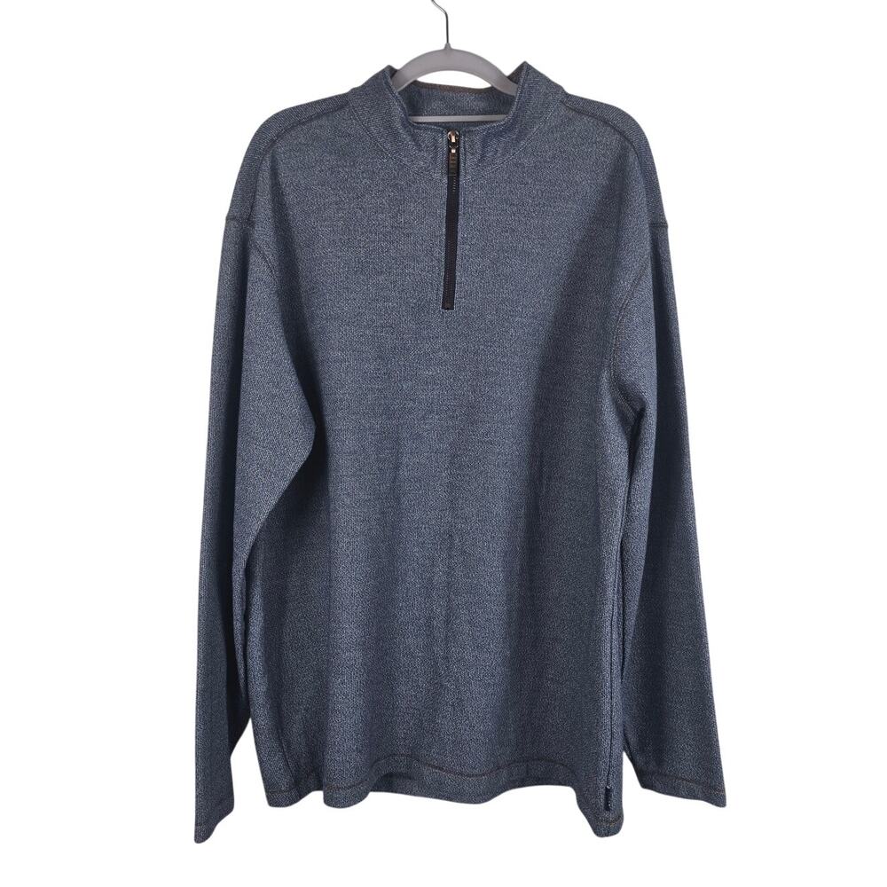 ROWM 1/4 Zip Men's Tight Knit Long Sleeve Heathered Blue Lightweight Top XL